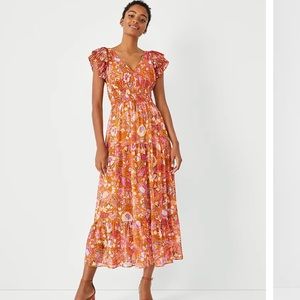NWT Ann Taylor Shimmer Batik Floral Flutter Sleeve Maxi Dress - size 8